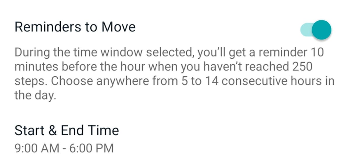 Fitbit reminders settings