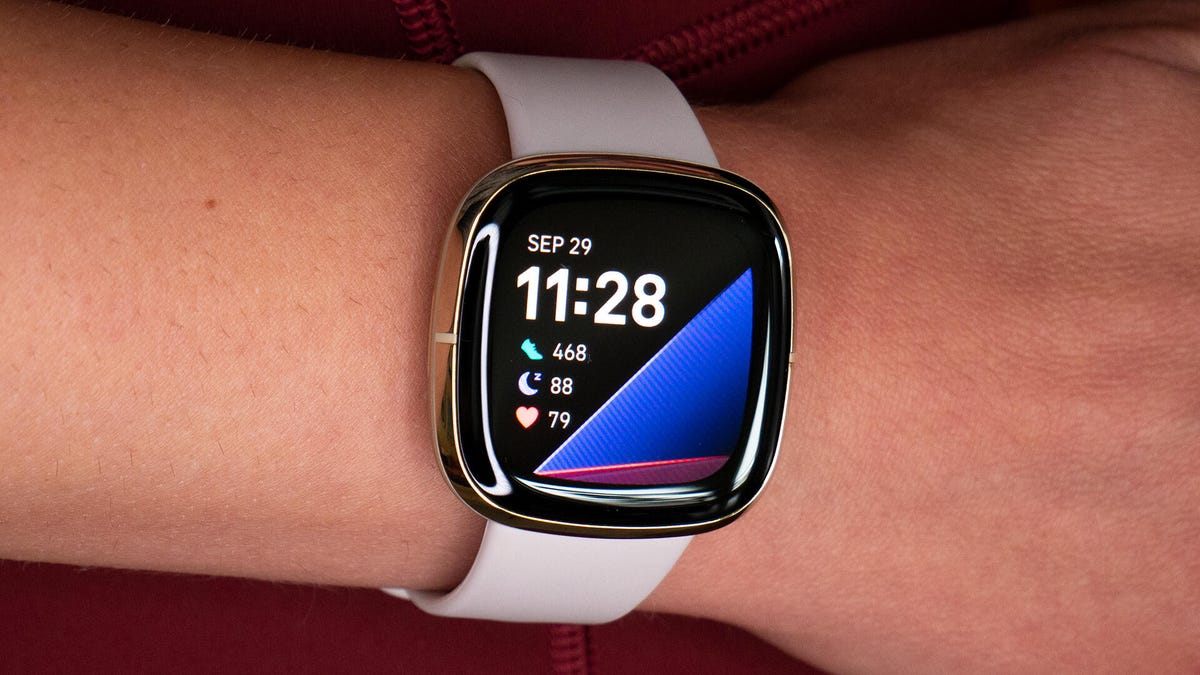 Fitbit Sense showing the time