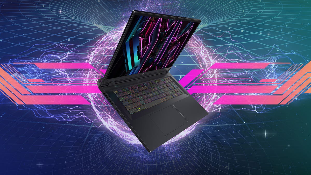 Acer Predator Helios 18 gaming laptop open and facing to the right.