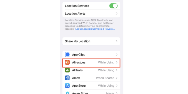 Here's the menu for app location services.