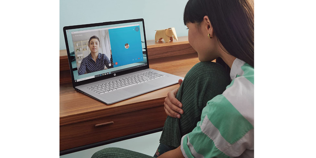 An HP 17-inch laptop. 