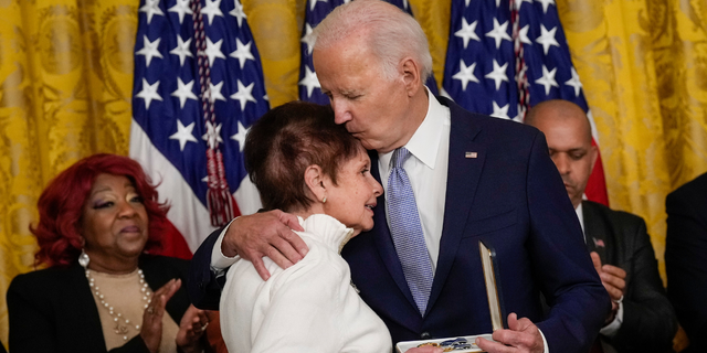 US President Joe Biden speaks during a ceremony at the White House marking the two-year anniversary of the January 6 insurrection at the US Capitol in Washington, DC, US, on Friday, Jan. 6, 2023. 