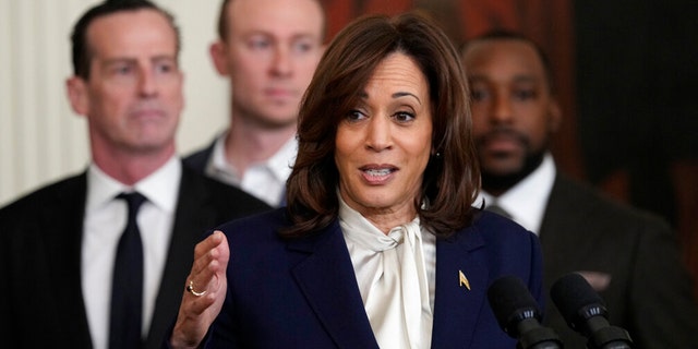 Vice President Kamala Harris speaks before President Joe Biden as they welcome the 2022 NBA champions, the Golden State Warriors, to the East Room of the White House in Washington, Tuesday, Jan 17, 2023. 