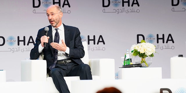 Special Envoy for Iran Robert Malley speaks at the Doha Forum in Doha, Qatar, Sunday, March 27, 2022. Malley spoke as negotiations between Iran and world powers of its tattered nuclear deal appear to be nearing their end. 