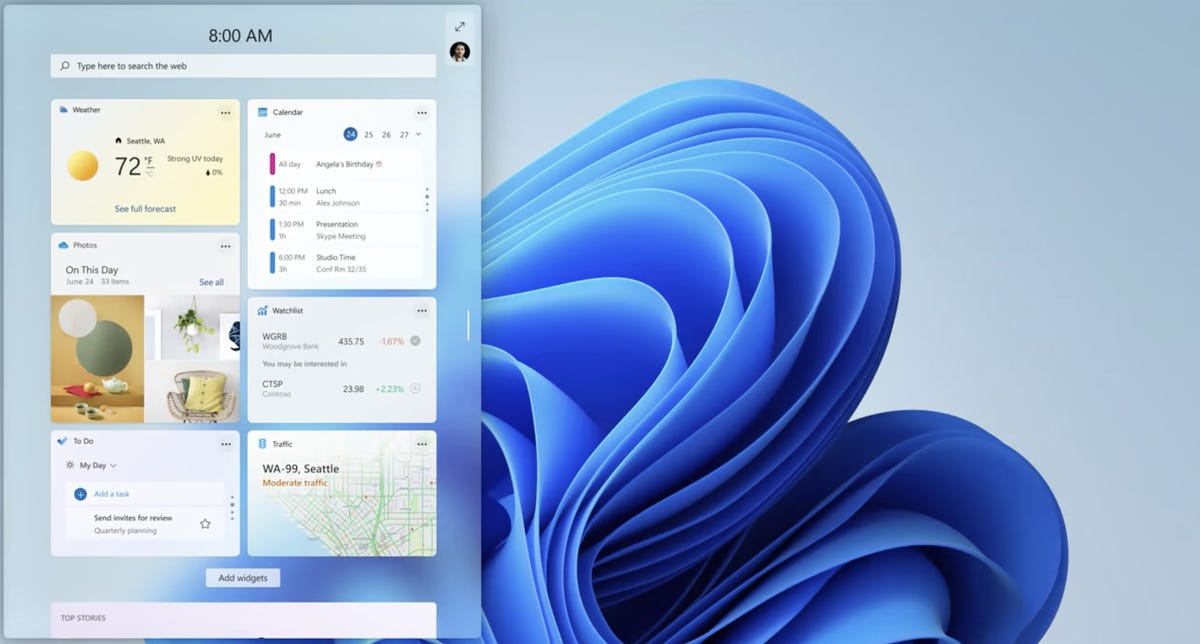 Widgets on Windows 11 desktop