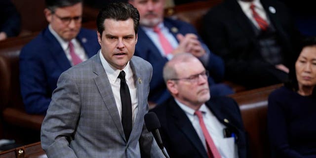 Rep.-elect Matt Gaetz (R-Fla.) speaks during the 12th ballot as the search for speaker continued for a fourth day during a meeting of the 118th Congress, Friday, January 6, 2023, at the U.S. Capitol in Washington DC.