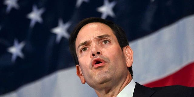 US Senator Marco Rubio (R-FL) speaks during his election night watch party at Hilton Miami Airport Blue Lagoon in Miami, Florida, on November 8, 2022.