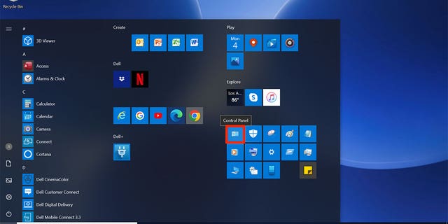 Screenshot instructing you to select control panel.
