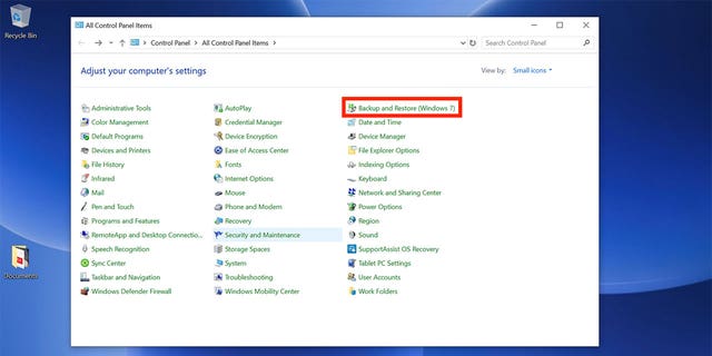 Screenshot showing you to select backup and restore.