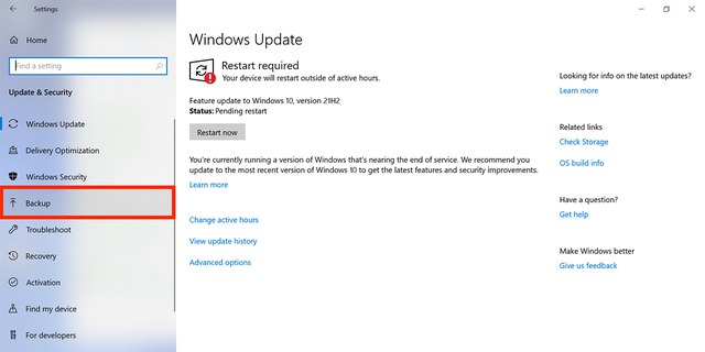 Instructions on how to select backup.