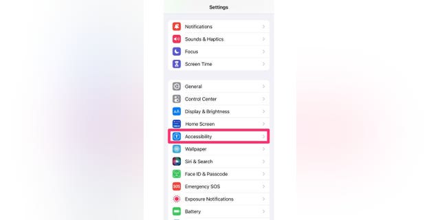 Screenshot showing how to select Accessibility. Changing the Display can help make using your iPhone easier.