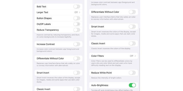Screenshot of the Display &amp; Text Size screens showing what the different options are for customization.