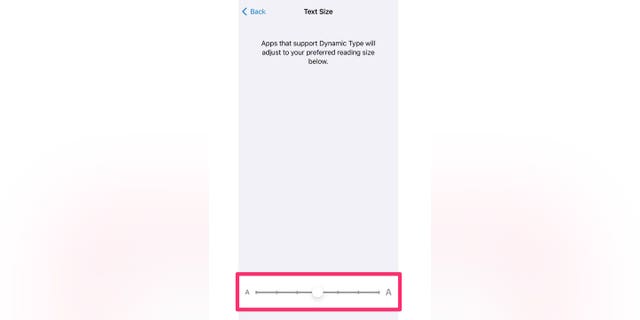 Screenshot showing how to select a font size by simply using the slider at the bottom of the screen.