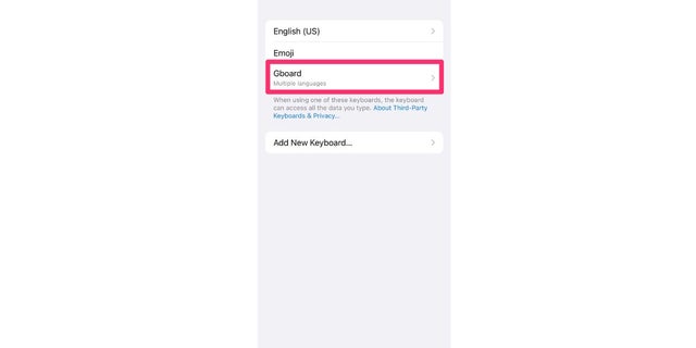 Here, GBoard has been added as an iPhone keyboard.