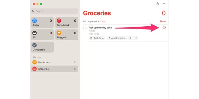Grocery List on your reminders app