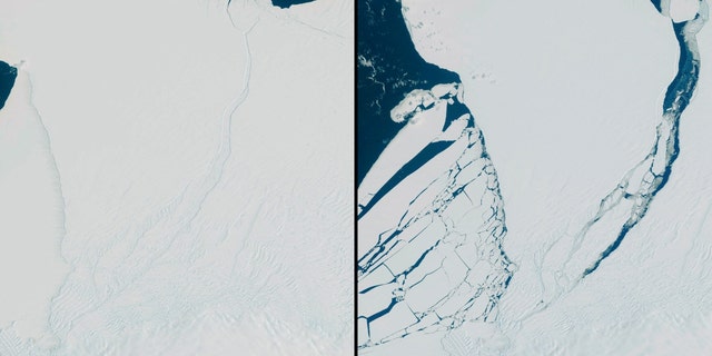 An aerial view of an iceberg, almost the size of Greater London, that has broken off the 150-meter thick Brunt Ice Shelf in Coats Land, Antarctica, on January 24, 2023. 