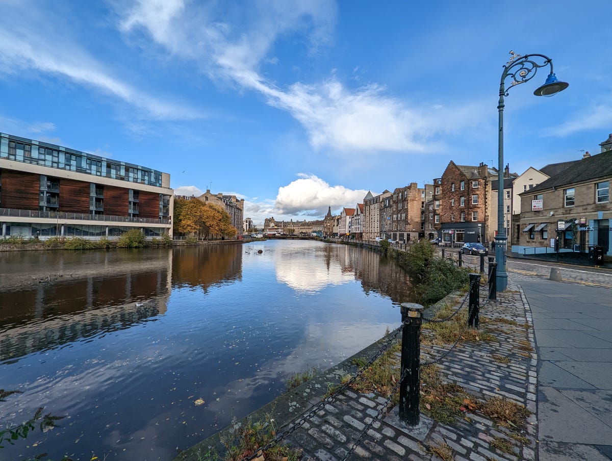 Wide angle image of a riverside scene