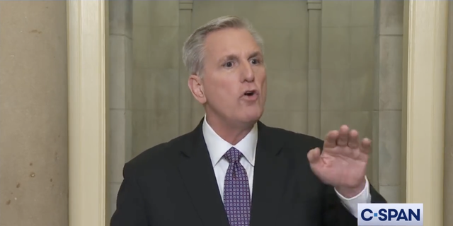 Speaker Kevin McCarthy, R-Calif., during a heated exchange with a reporter over House Committee assignments.