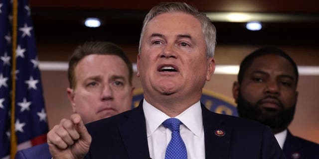 Flanked by House Republicans, U.S. Rep. James Comer (R-KY) speaks during a news conference at the U.S. Capitol on November 17, 2022 in Washington, DC. (Photo by Alex Wong/Getty Images)