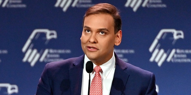 New York Rep.-elect George Santos speaks during the Republican Jewish Coalition (RJC) leadership meeting  in Las Vegas, on Nov. 19, 2022.