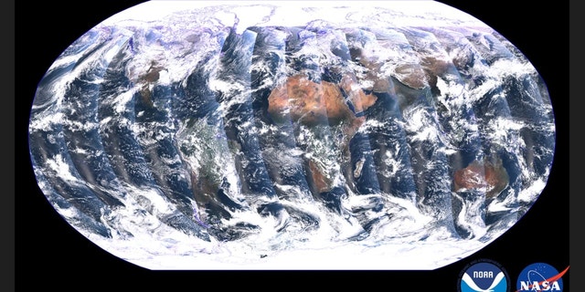 Unlike geostationary satellites, polar-orbiting satellites capture swaths of data throughout the full globe and observe the entire planet twice each day. This global mosaic, captured by the VIIRS instrument on the recently launched NOAA-21 satellite, is a composite image created from these swaths over a period of 24 hours between Dec. 5 and Dec. 6, 2022. 