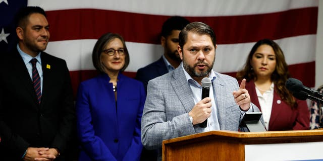 Rep. Ruben Gallego, D-Ariz., speaks at a Congressional Hispanic Caucus event on Nov. 18, 2022, in Washington, D.C.