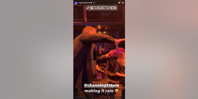 Channing Tatum is also seen in a video throwing money at the male performers while the song "Pony" by the artist Ginuwine played in the background.