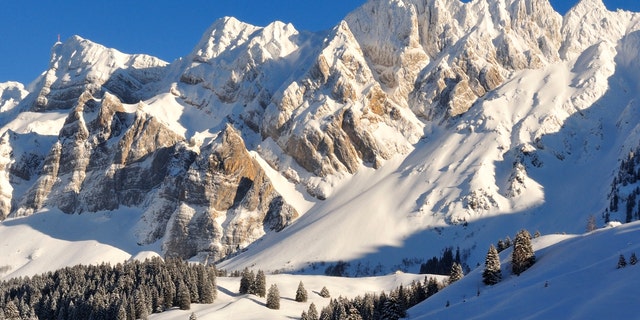 Winter landscape at the foot of the Santis, Canton of Appenzell Innerrhoden, Switzerland.