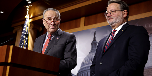 U.S. Senate Majority Leader Chuck Schumer speaks at a press conference alongside Sen. Gary Peters on Dec. 07, 2022 in Washington, DC. 