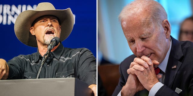 Sheriff Mark Lamb of Arizona, left, told Fox News Digital on Thursday he believes the Biden administration "has been disrespectful" to America's Border agents "because they haven't had their backs. They haven't appropriately staffed them." President Biden said on Thursday that he'll be visiting the southern border this weekend. 