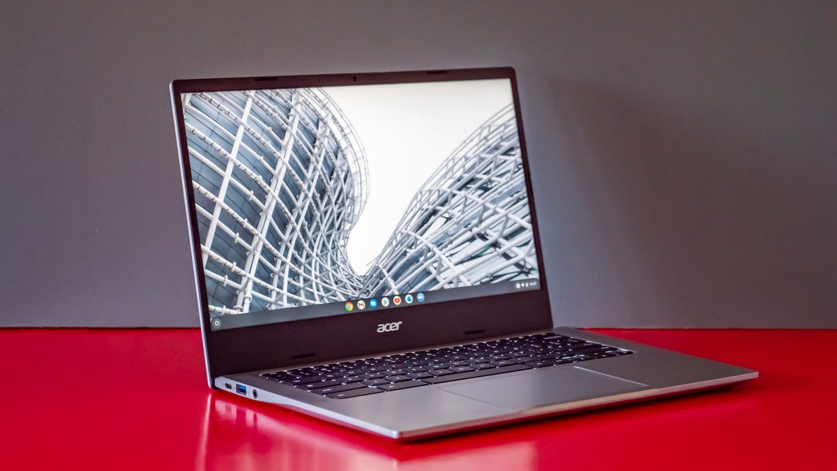 An Acer Chromebook open on a table
