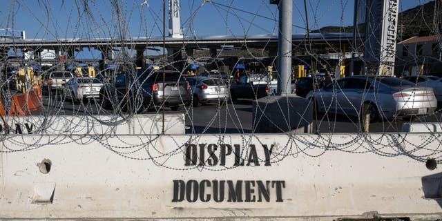 Barriers are seen on the U.S. side of the San Ysidro crossing port on the U.S.-Mexico border in Tijuana, Baja California state, Mexico, on Dec. 19, 2022.