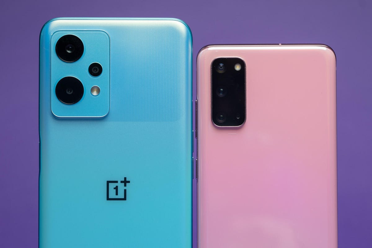 OnePlus Nord CE 2 Lite next to Samsung Galaxy S20 showing the cameras