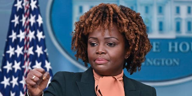 Press secretary Karine Jean-Pierre speaks during the daily briefing at the White House.