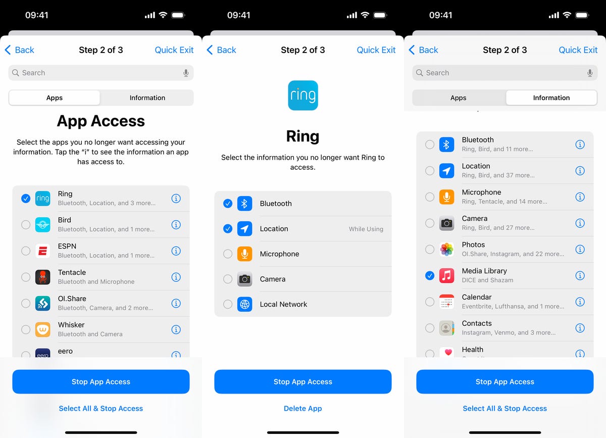 Managing app access to information in Safety Check feature