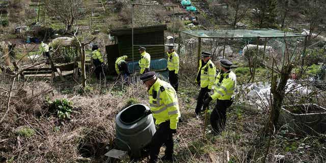 Police officers work in an urgent search operation to find the missing baby of Constance Marten, who has not had any medical attention since early January, in Brighton on Feb. 28, 2023. Marten and her boyfriend were arrested in Brighton. 