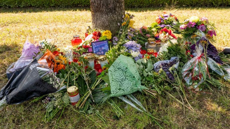 Flowers at a makeshift memorial