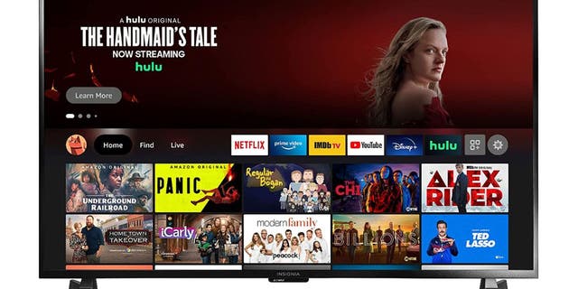 Image of the Insignia F30 Series TV displaying videos and Hulu streaming service.