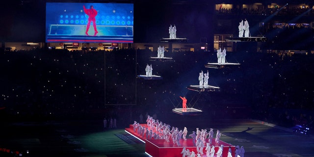 Rihanna during the Apple Music Super Bowl LVII Halftime Show at State Farm Stadium in Glendale, Arizona.
