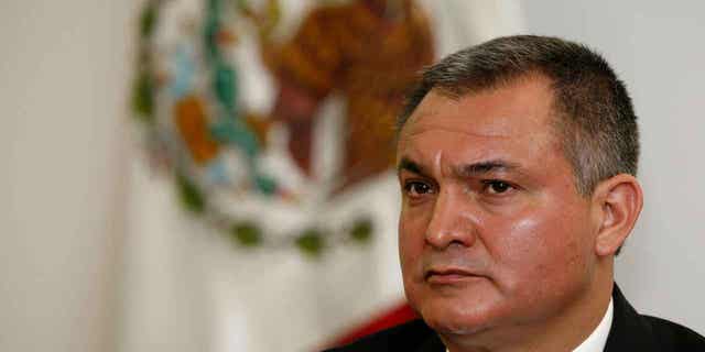 Mexico's Secretary of Public Safety Genaro García Luna attends a news conference at an American Police Community meeting in Mexico City, Mexico, on Oct. 8, 2010. A key prosecution witness testified on Feb. 13, 2023, that he delivered millions of dollars in payoffs destined for the former Mexican public safety chief.