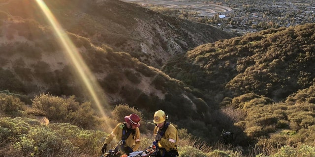 Firefighters mid-rescue
