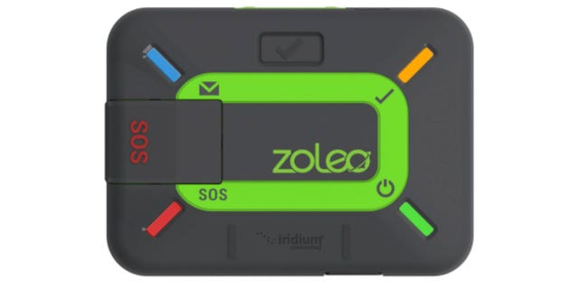 Stock photo of the ZOLEO Satellite Communicator for 2-way global SMS text messaging and email, emergency SOS alerting, check-in, and GPS location features in cases of emergencies. (Credit: ZOLEO)