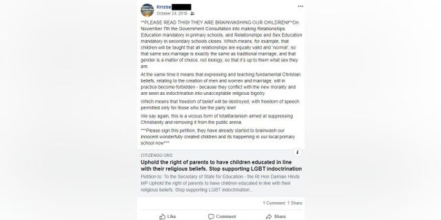 Kristie Higgs lost her job as a pastoral assistant at a Church of England primary school after an anonymous person complained about her Facebook post.