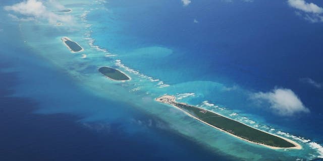 An aerial view of Qilianyu islands in the Paracel chain, which China considers part of Hainan province on Aug. 10, 2018.