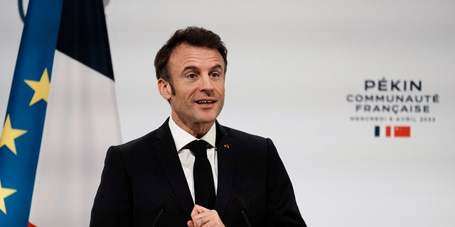 French President Emmanuel Macron meets the French community, in Beijing. Macron recently said he wanted France to establish more autonomy rather than following the U.S. or China on world issues. 