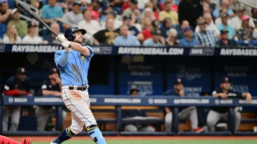 Brandon Lowe hit a huge home run in the seventh inning against the Boston Red Sox.
