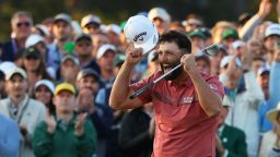 Golf - The Masters - Augusta National Golf Club - Augusta, Georgia, U.S. - April 9, 2023
Spain's Jon Rahm celebrates on the 18th green after winning The Masters REUTERS/Mike Segar