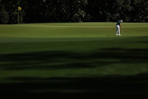 Viktor Hovland putts on the fifth green during the final round.