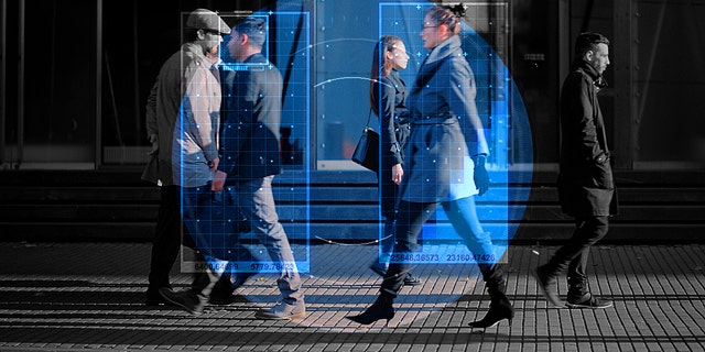 AI face recognition working a crowd
