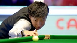 Chinas Zhao Xintong in action against Englands Sam Craigie (not pictured) during day one of the Cazoo UK Snooker Championship at the York Barbican. 